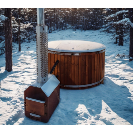 Fiberglass hot tub with external heater