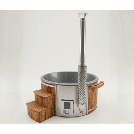 Fiberglass hot tub with integrated heater