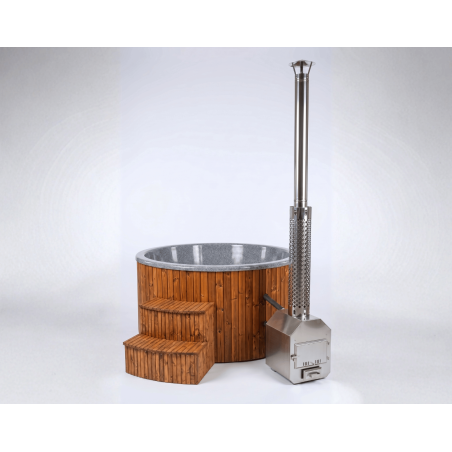 Fiberglass hot tub with external heater