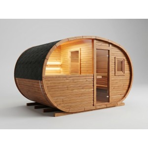 4.2m Oval Sauna + Priešpirtis | Prabangi Lauko Pirtis