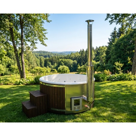 Fiberglass hot tub with integrated heater