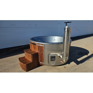200cm round, Pearl grey color insert, Thermal wood w profile oiled exterior,